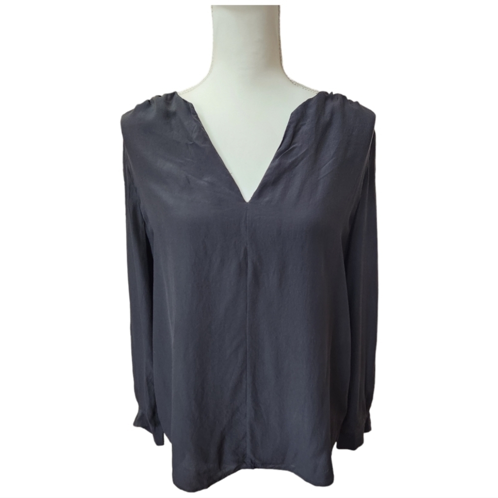 Joie Women's Black V-neck Long Sleeve 100% Silk Blouse, Medium